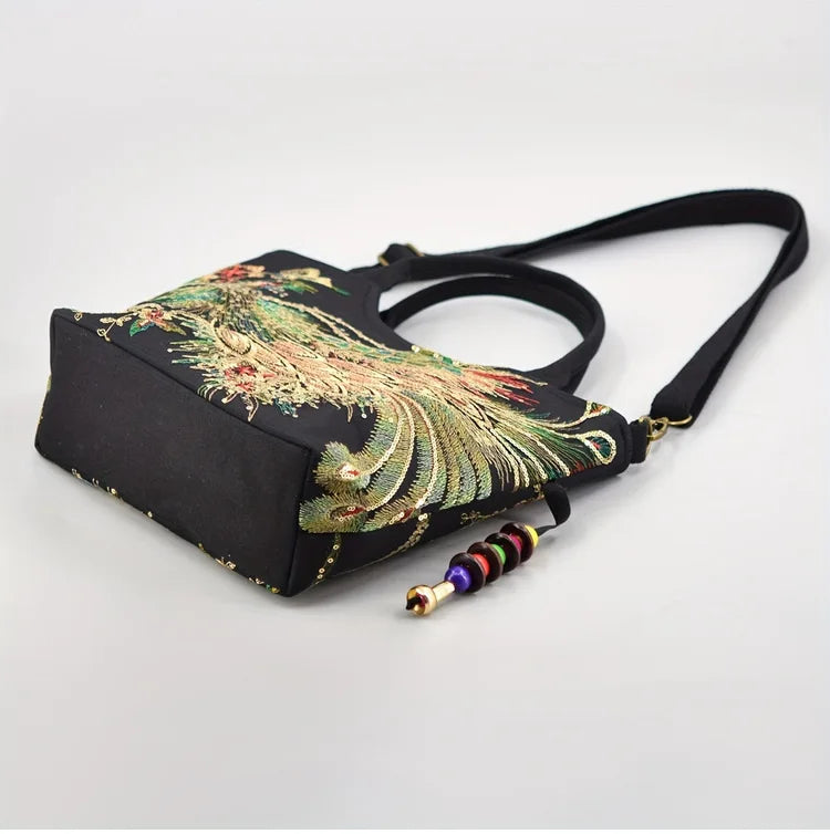 Women's Phoenix Embroidered Sequin Handbag Ethnic Style Travel Bohemian Bag Embroidered Handbag