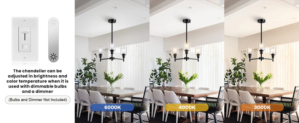 Chandelier for Dinning Room Light Fixture, Kitchen Island Modern Farmhouse Pendant Ceiling Lights with Clear Glass Shade