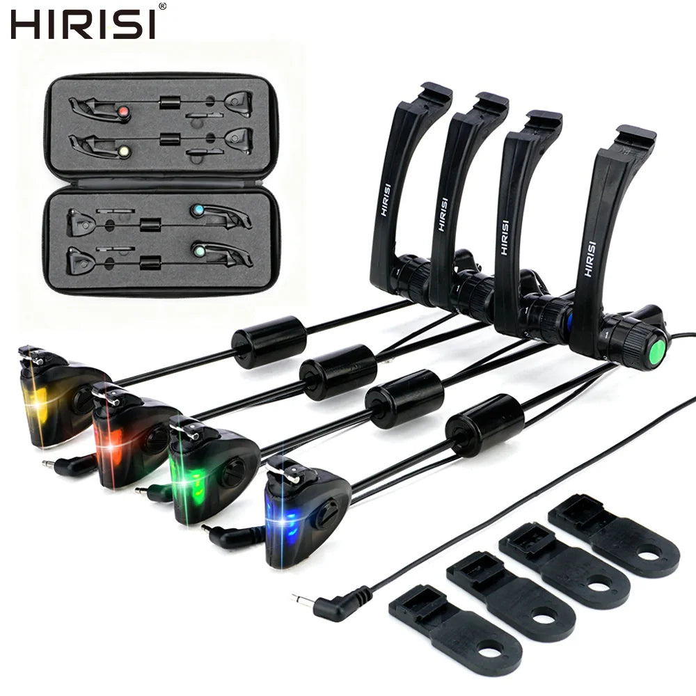 Hirisi B2005 Carp Fishing Swinger Set with Storage Case Multi-Color LED Light Adjustable Sensitivity Fishing Alarms Indicators