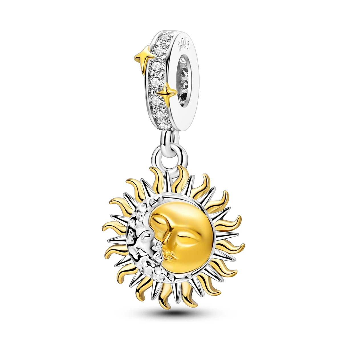 New In 925 Sterling Silver Golden Sunflower Lucky Stars Charm Fit Original Bracelet Necklace Sun Moon Diamond Charm Jewelry DIY
