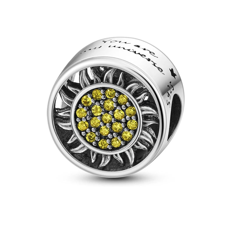 New In 925 Sterling Silver Golden Sunflower Lucky Stars Charm Fit Original Bracelet Necklace Sun Moon Diamond Charm Jewelry DIY