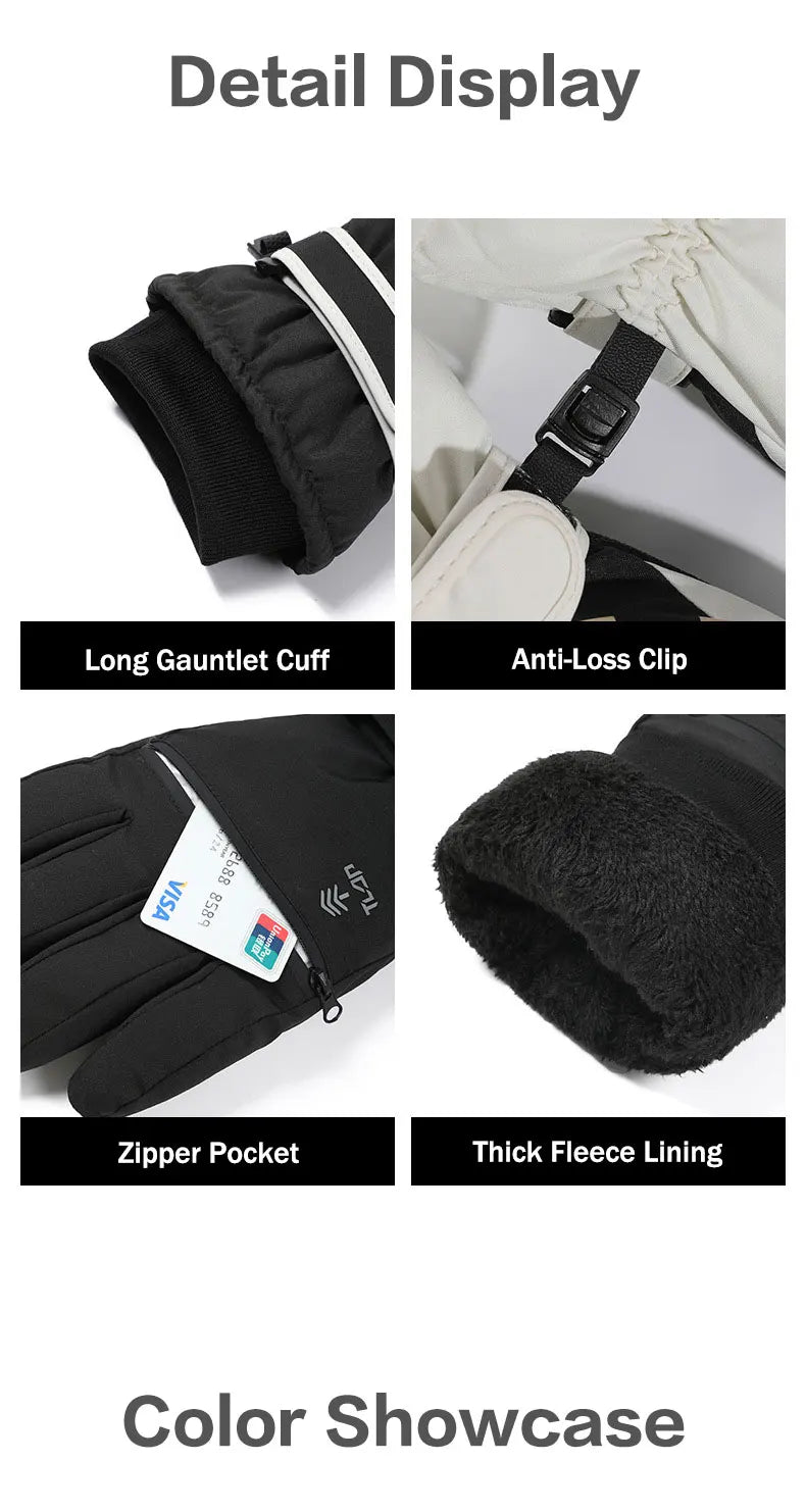 Men’s Winter Ski Gloves with Backhand Zipper Pocket Touch Screen Snow Gloves Ideal for Skiing Snowboarding Cycling