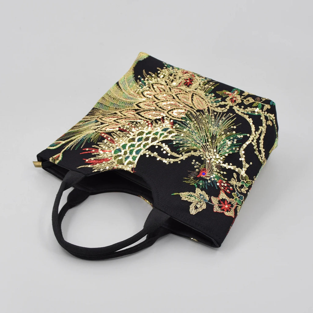 Phoenix Embroidered Sequin Handbag, Ethnic Style Embroidered Handbag, Women's Ethnic Travel Bohemian Bag