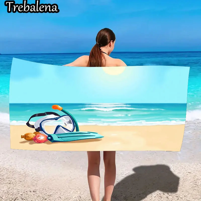 30*60inch Ultra-Soft Beach Towel with Beach Towel with Ocean Scene Snorkel Design