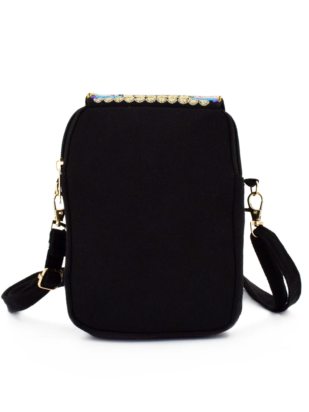Stylish Women's Embroidered Crossbody Phone Bag with Zipper - Small Canvas Shoulder Bag for Everyday Use