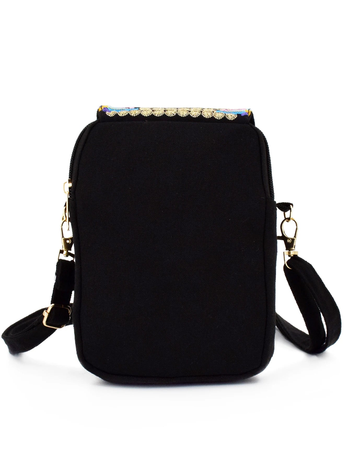 Stylish Women's Embroidered Crossbody Phone Bag with Zipper - Small Canvas Shoulder Bag for Everyday Use