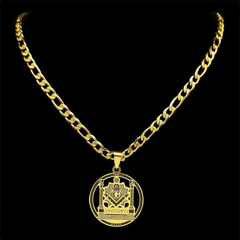 Masonic Badge Pendant Necklace for Women Men Stainless Steel Silver Color Religious Amulet Jewelry cadenas para hombre