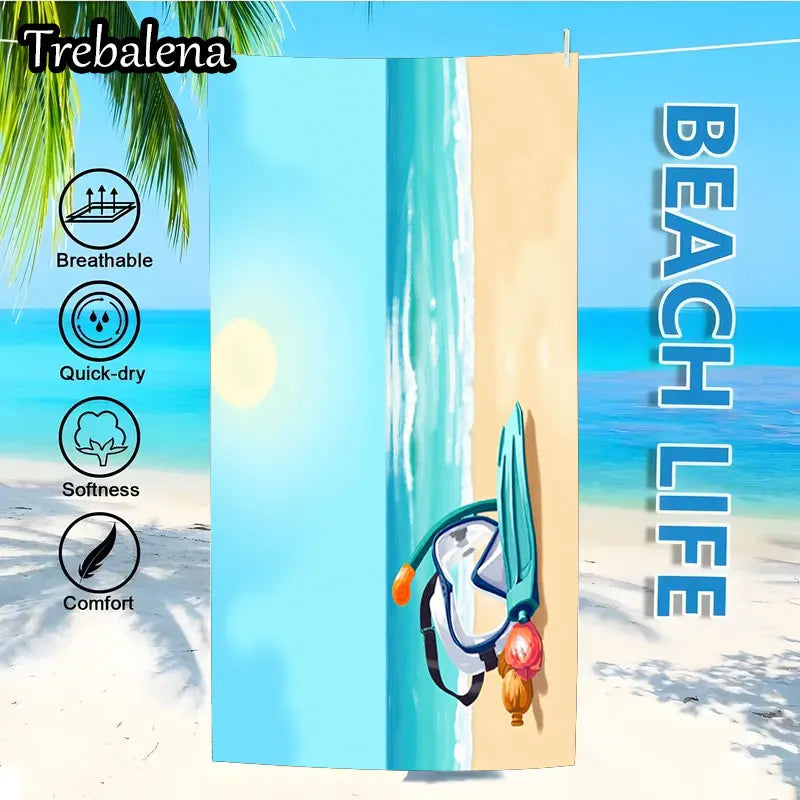 30*60inch Ultra-Soft Beach Towel with Beach Towel with Ocean Scene Snorkel Design