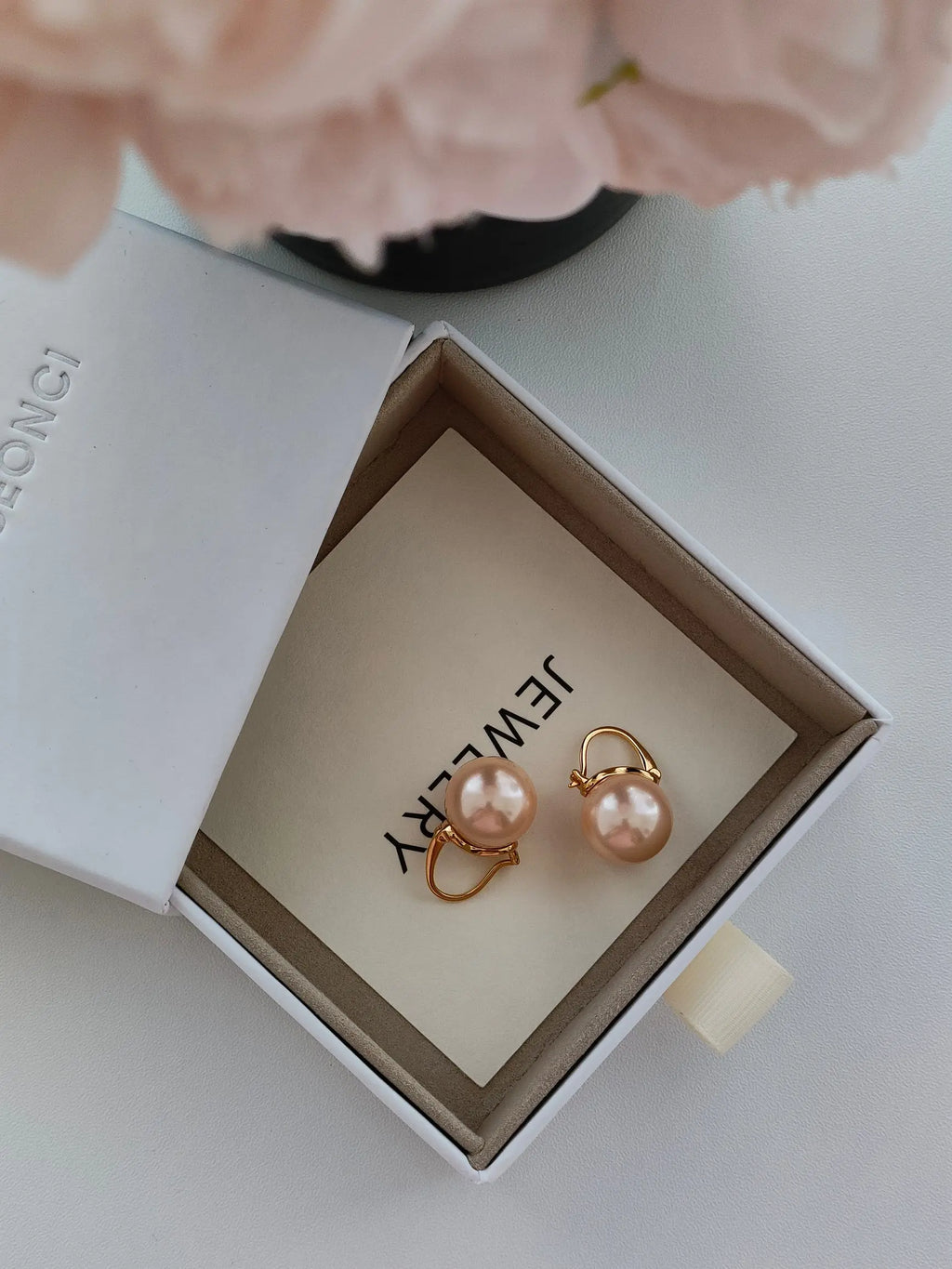 VOBIPY 925 Sterling Silver Earring Pink Color Pearl Earring For Women Wedding Party Gift Fashion Jewelry 12-14mm Shell Pearl