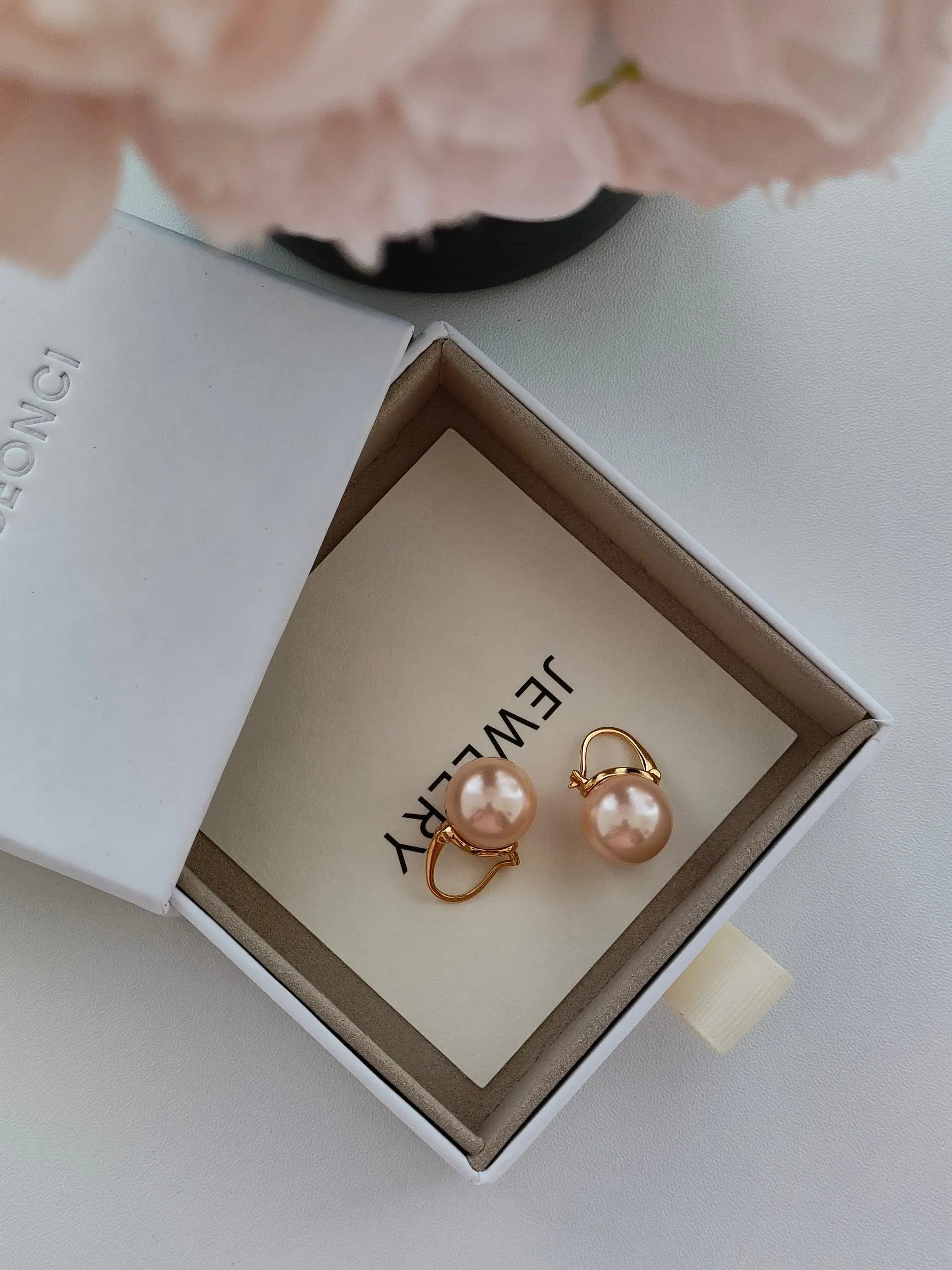 VOBIPY 925 Sterling Silver Earring Pink Color Pearl Earring For Women Wedding Party Gift Fashion Jewelry 12-14mm Shell Pearl