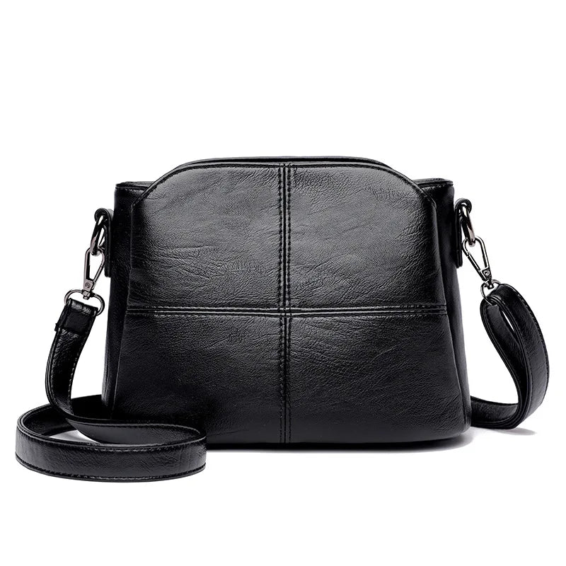 Vintage Women's Soft PU Leather Shoulder Bag Square Solid Color Crossbody  Middle Aged Female New Large Lady Messenger Bags