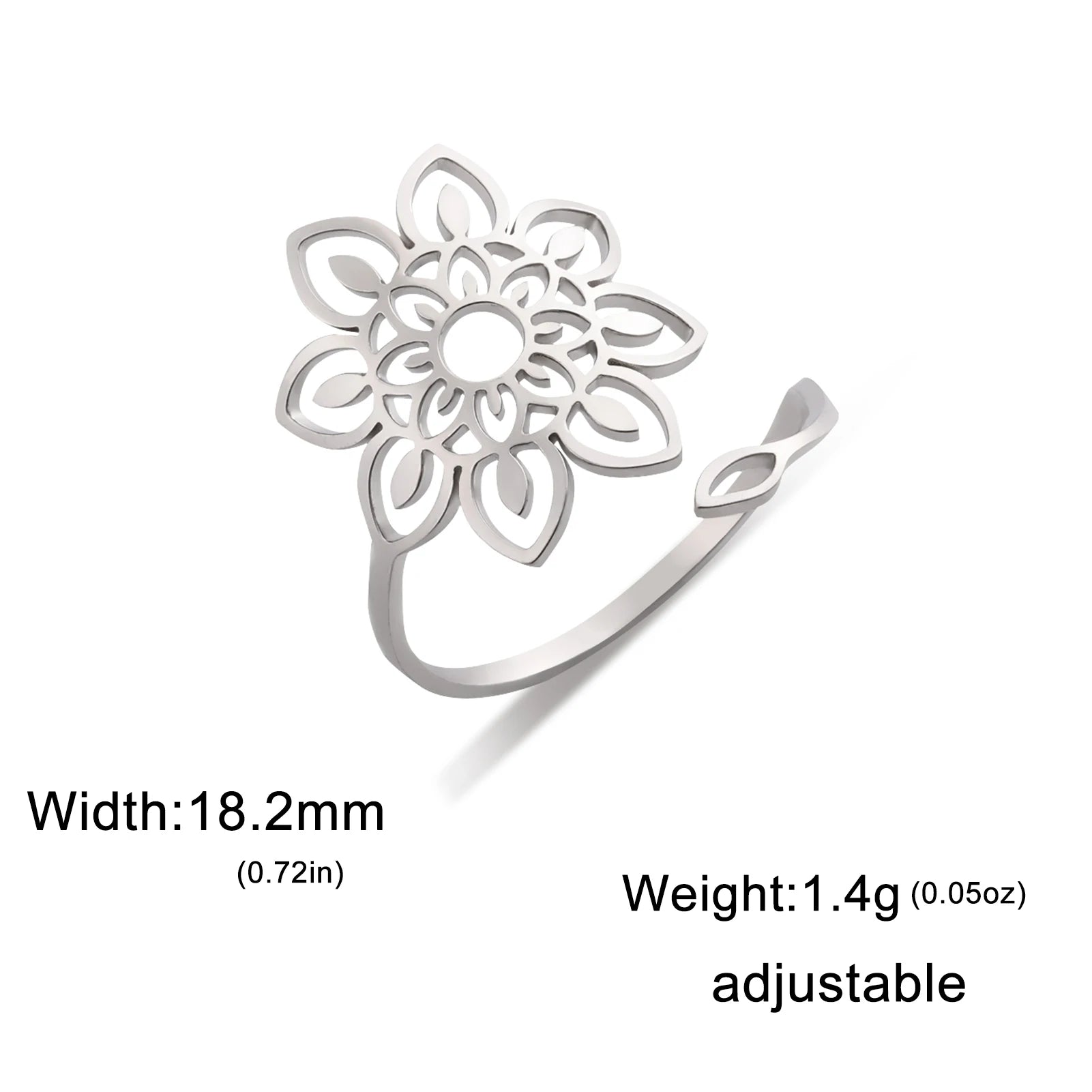New In Filigree Lotus Flower Women Rings Stainless Steel Gold Color Adjustable Finger Ring Vintage Bohemian Jewelry Wedding Gift