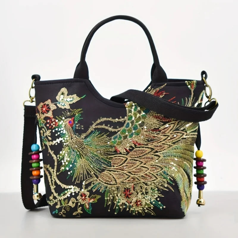 Women's Phoenix Embroidered Sequin Handbag Ethnic Style Travel Bohemian Bag Embroidered Handbag