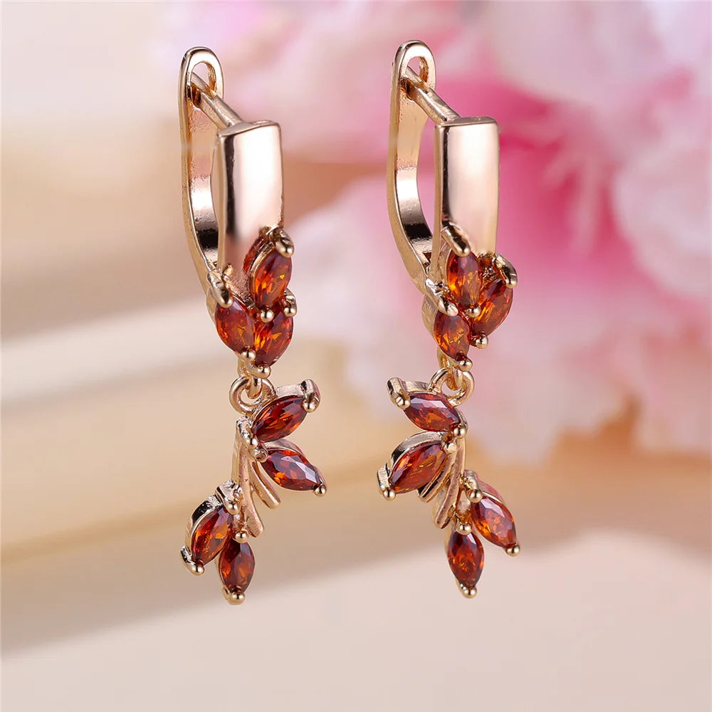 Charm Female Red Crystal Zircon Stone Hoop Earrings Gold Color Simple Wedding Jewelry For Women