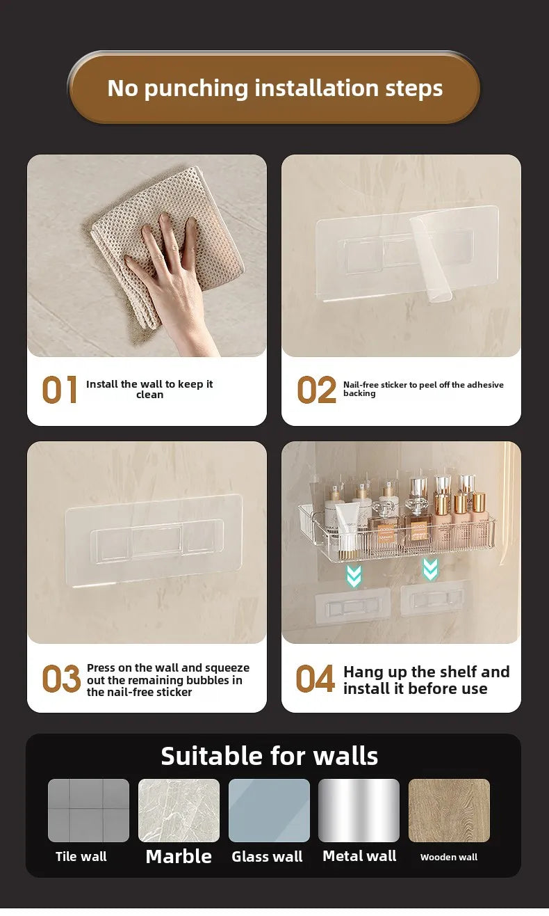 Wall mounted cosmetic and skincare storage rack for bathroom no need for drilling Multi functional kitchebathroom storage rackra