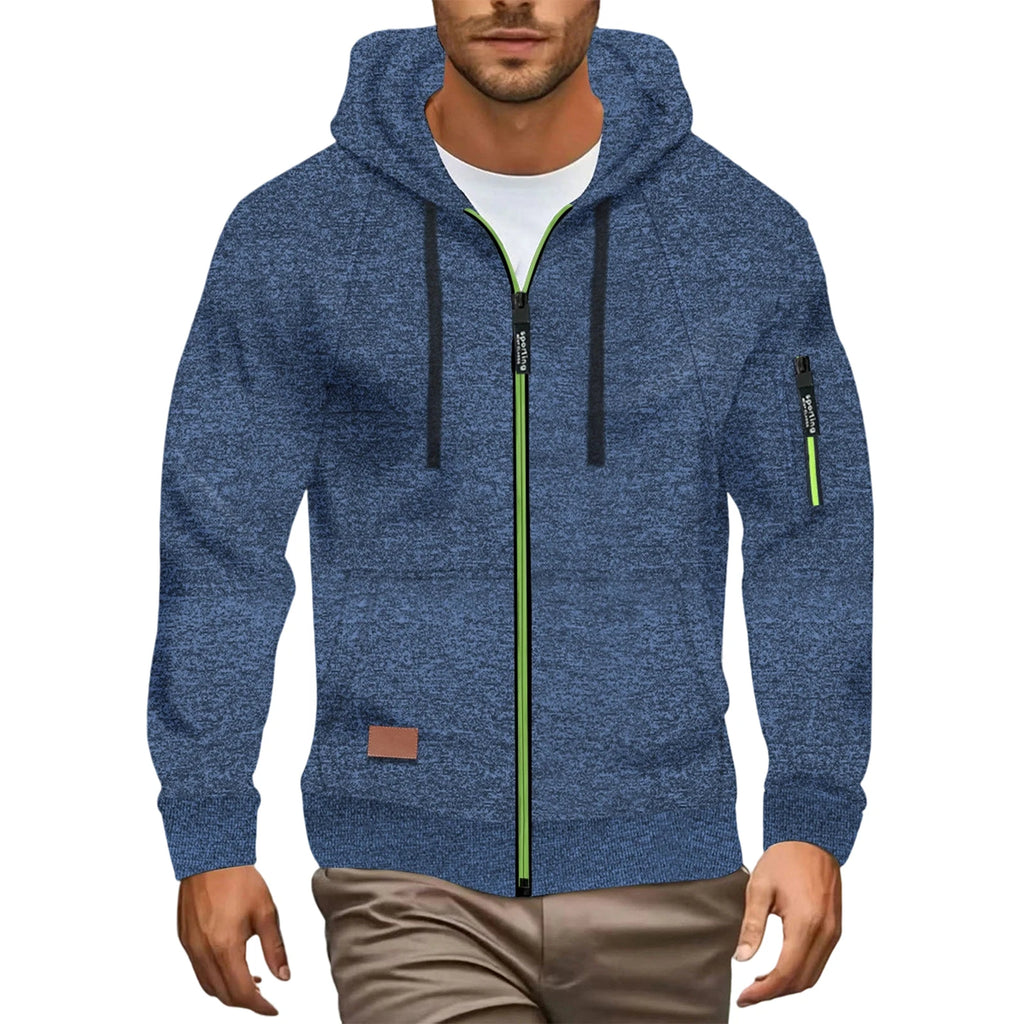 Autumn Winter Sports Sweatshirt Man Retro Workwear Pocket Hooded Zipper Trendy Fashion Hoodies Casual Tops Male Clothes 2025