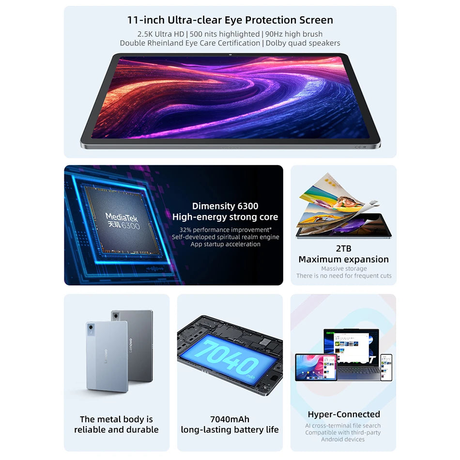 Lenovo Xiaoxin Pad 2025 11'' MediaTek Dimensity 6300 Learning Tablet ROM 2.5K Display Dolby Atmos 7040mAh Android Wifi Tablet PC