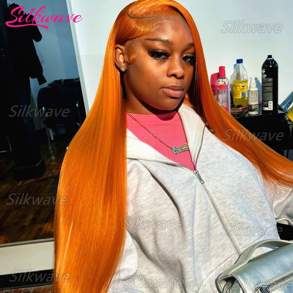 Silkwave 13x6 HD Lace Frontal Bone Straight Ginger Orange Human Hair Wig 13x4 Lace Front #350 Colored Wigs Preplucked For Women