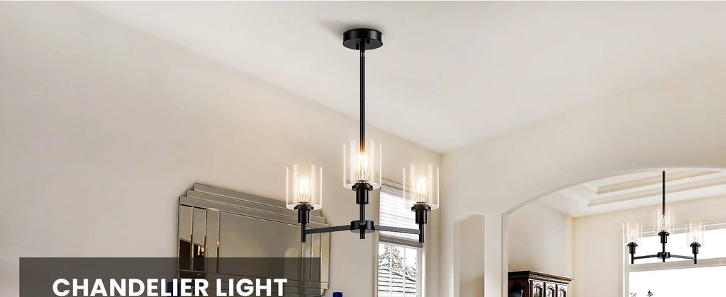 Chandelier for Dinning Room Light Fixture, Kitchen Island Modern Farmhouse Pendant Ceiling Lights with Clear Glass Shade