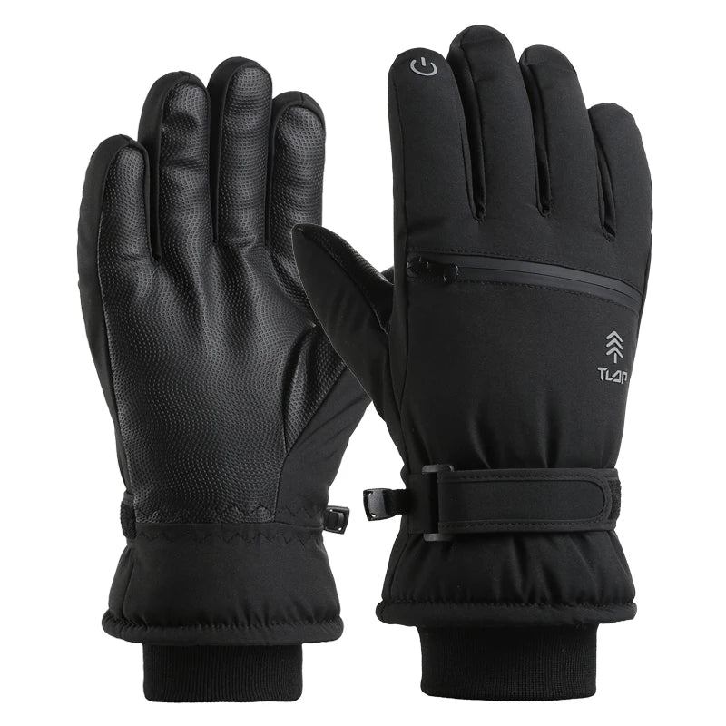 Men’s Winter Ski Gloves with Backhand Zipper Pocket Touch Screen Snow Gloves Ideal for Skiing Snowboarding Cycling