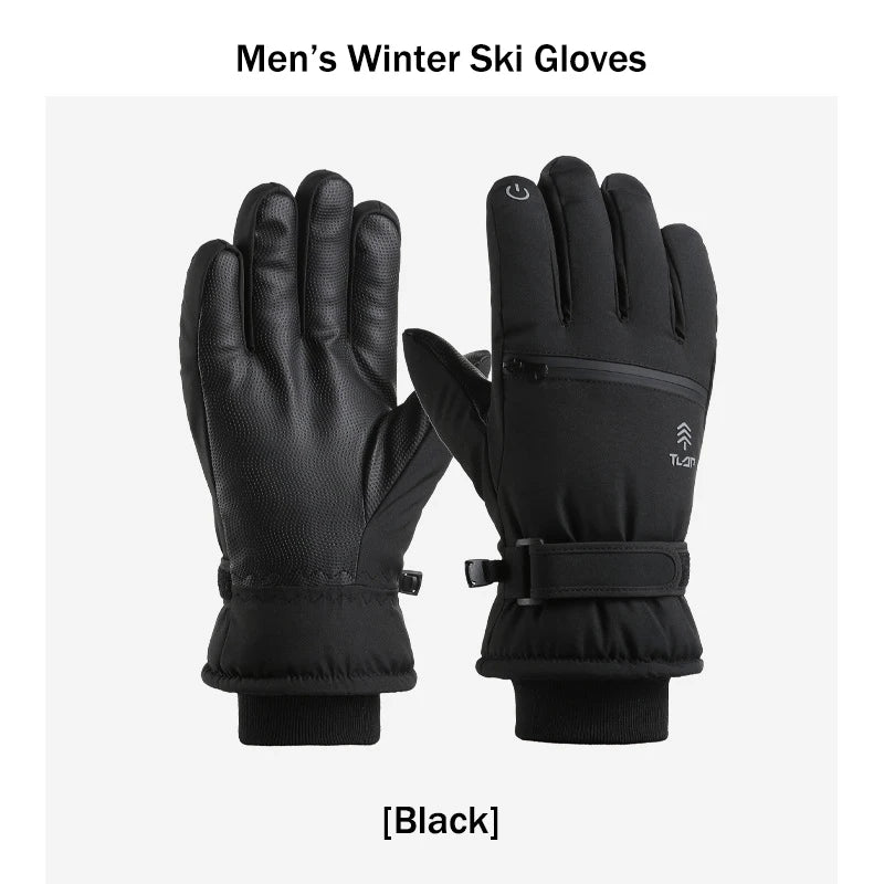 Men’s Winter Ski Gloves with Backhand Zipper Pocket Touch Screen Snow Gloves Ideal for Skiing Snowboarding Cycling