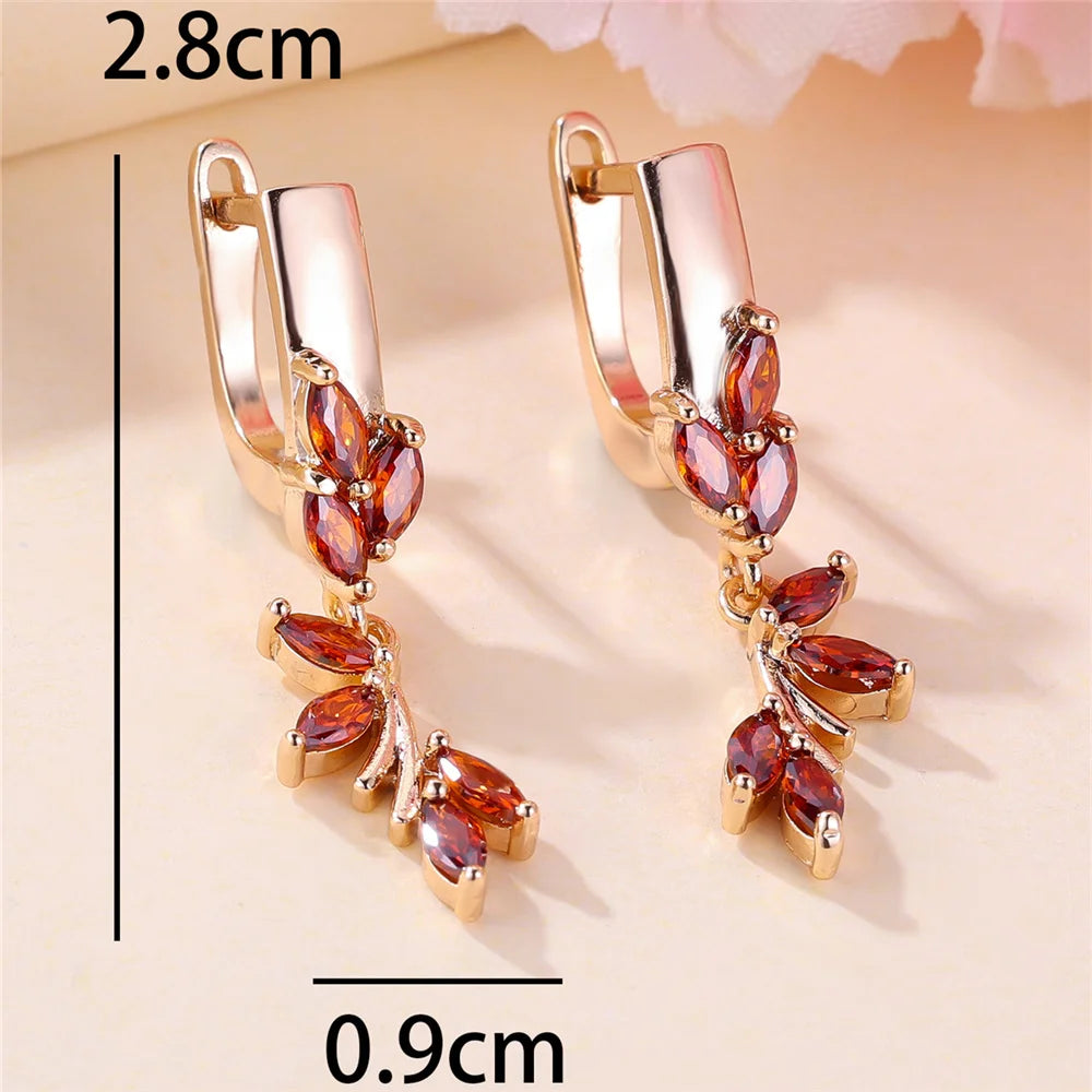 Charm Female Red Crystal Zircon Stone Hoop Earrings Gold Color Simple Wedding Jewelry For Women