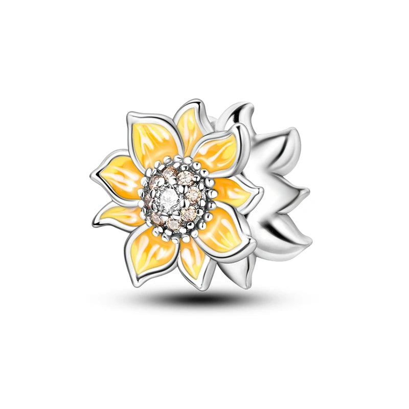 New In 925 Sterling Silver Golden Sunflower Lucky Stars Charm Fit Original Bracelet Necklace Sun Moon Diamond Charm Jewelry DIY