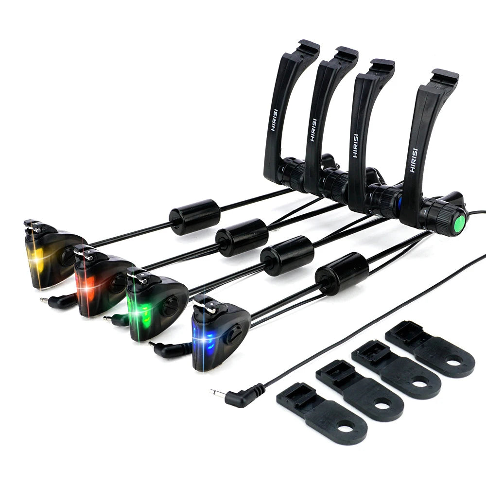 Hirisi B2005 Carp Fishing Swinger Set with Storage Case Multi-Color LED Light Adjustable Sensitivity Fishing Alarms Indicators