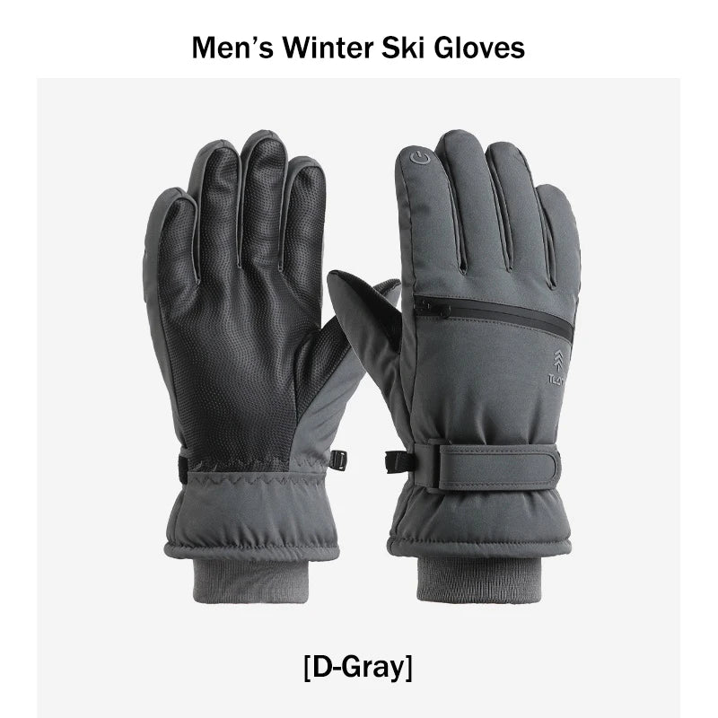 Men’s Winter Ski Gloves with Backhand Zipper Pocket Touch Screen Snow Gloves Ideal for Skiing Snowboarding Cycling