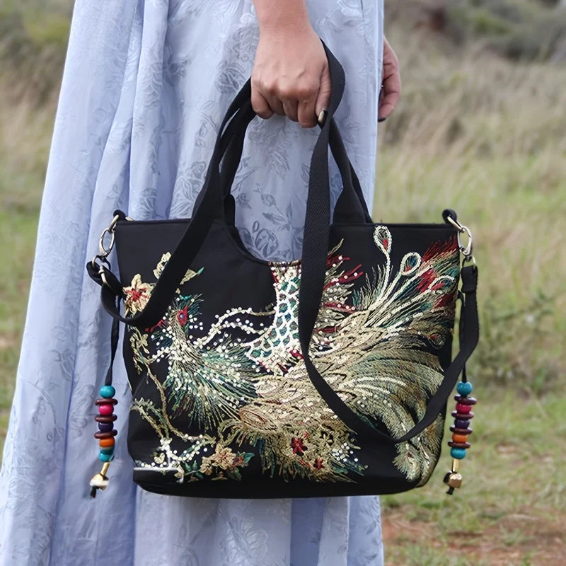 Women's Phoenix Embroidered Sequin Handbag Ethnic Style Travel Bohemian Bag Embroidered Handbag