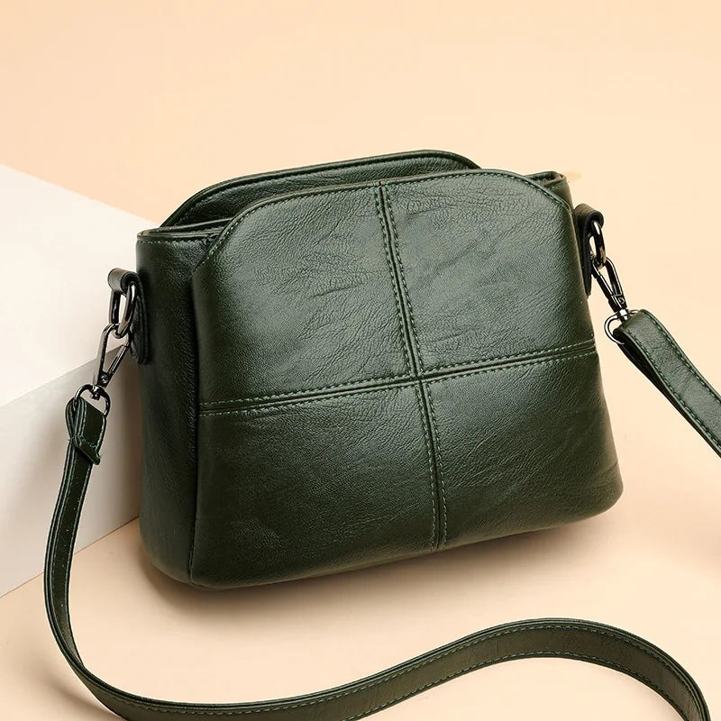 Vintage Women's Soft PU Leather Shoulder Bag Square Solid Color Crossbody  Middle Aged Female New Large Lady Messenger Bags