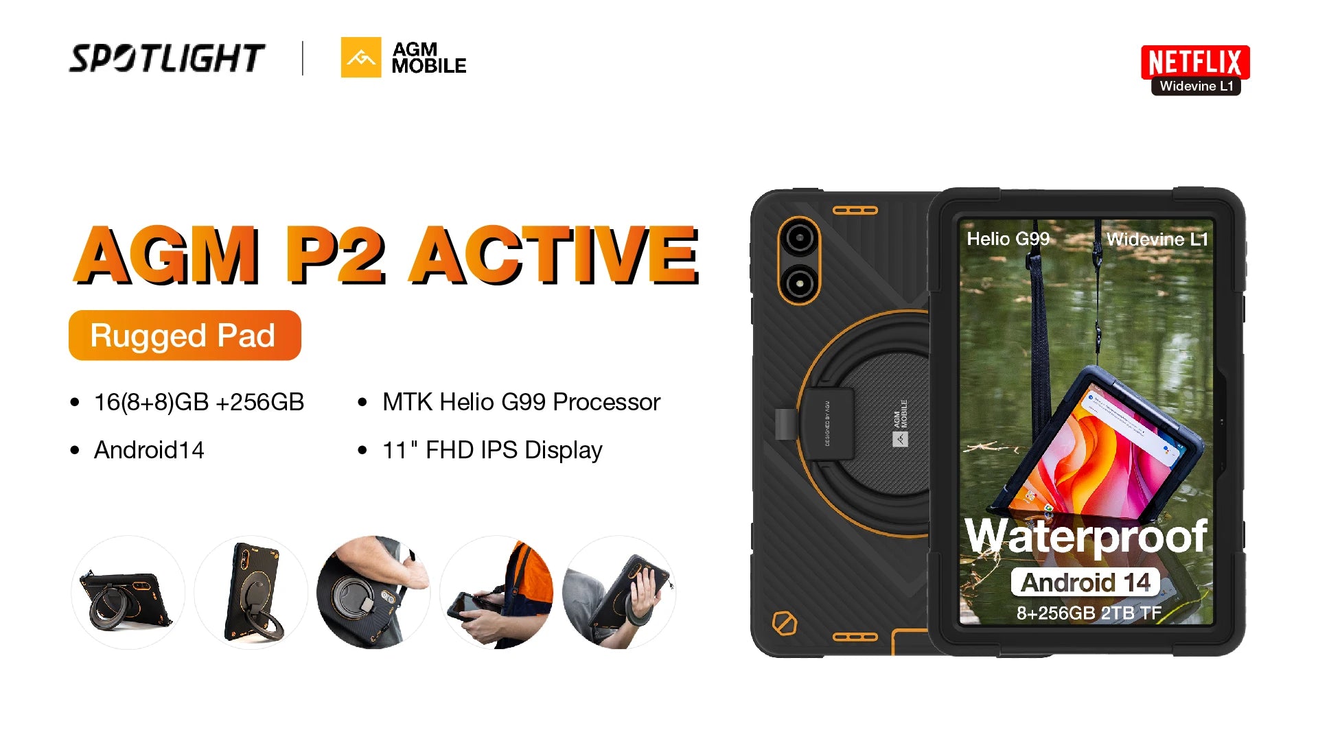 AGM PAD P1 Waterproof 10.36" FHD+ Tablet, 8GB+256GB, MTK Helio G99, 7000mAh Battery, Android Tablets + Free Drop Proof Case.
