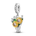 New In 925 Sterling Silver Golden Sunflower Lucky Stars Charm Fit Original Bracelet Necklace Sun Moon Diamond Charm Jewelry DIY