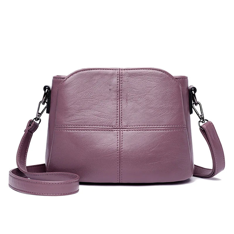 Vintage Women's Soft PU Leather Shoulder Bag Square Solid Color Crossbody  Middle Aged Female New Large Lady Messenger Bags