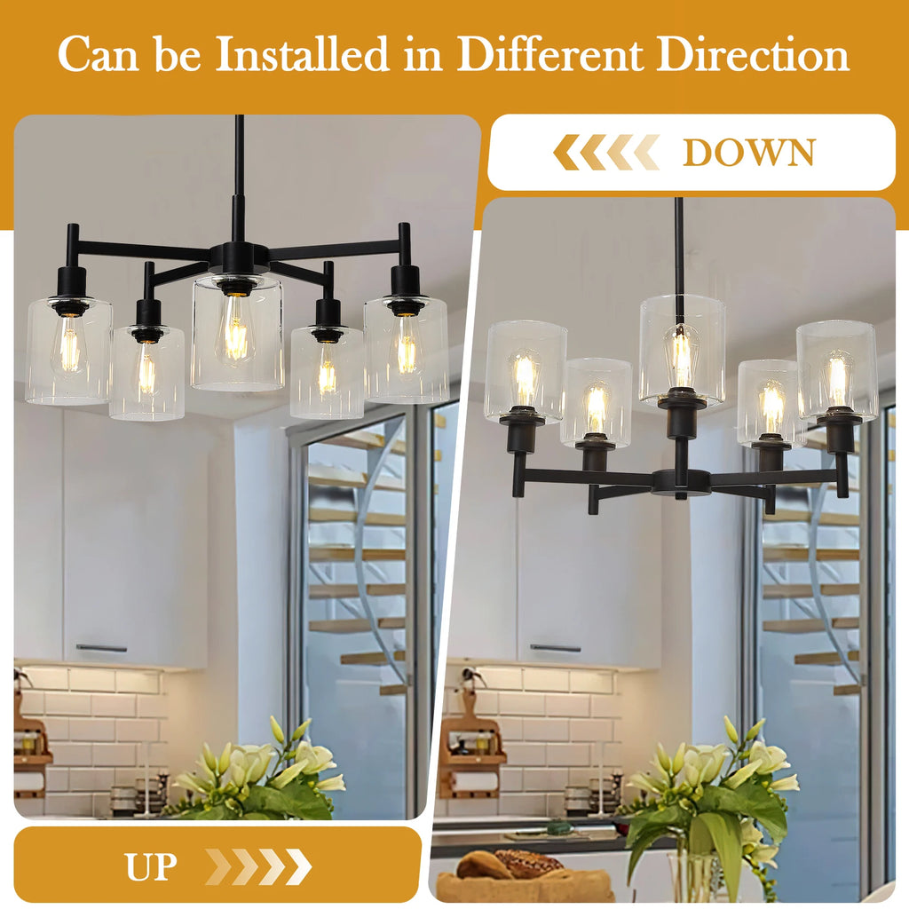 Chandelier for Dinning Room Light Fixture, Kitchen Island Modern Farmhouse Pendant Ceiling Lights with Clear Glass Shade