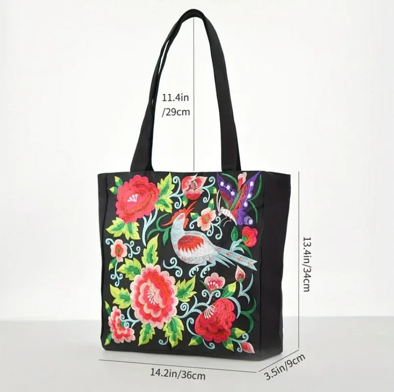 Ethnic Phoenix Embroidered Women's Shoulder Bag Receptor Embroidered Canvas Casual Bag Handbags for Women sac a main femme