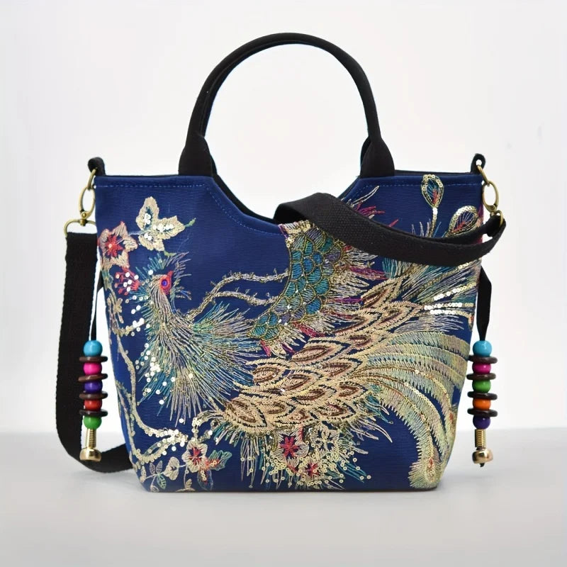 Women's Phoenix Embroidered Sequin Handbag Ethnic Style Travel Bohemian Bag Embroidered Handbag