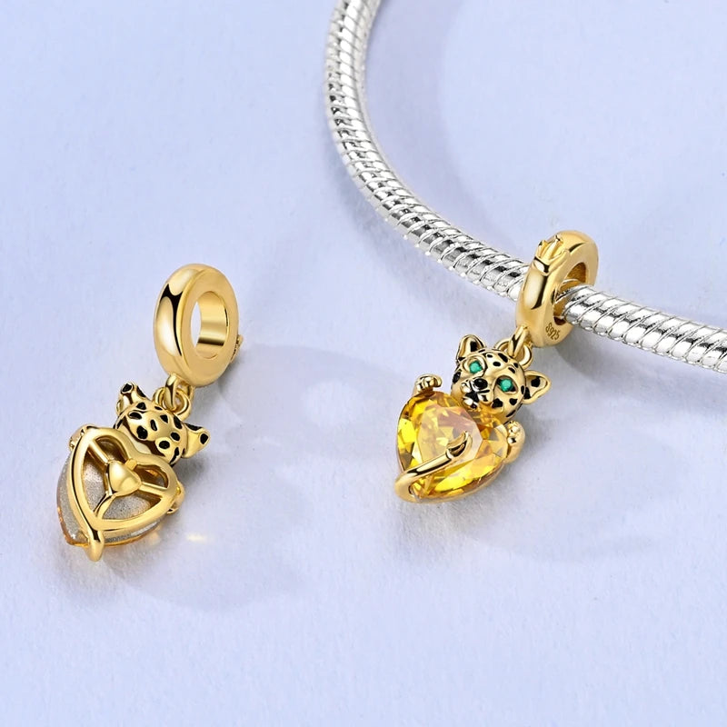 New In 925 Sterling Silver Golden Sunflower Lucky Stars Charm Fit Original Bracelet Necklace Sun Moon Diamond Charm Jewelry DIY