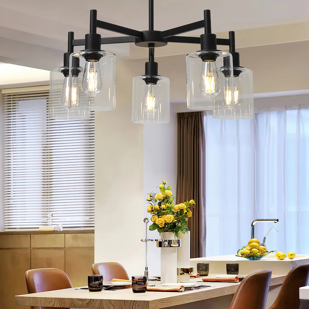 Chandelier for Dinning Room Light Fixture, Kitchen Island Modern Farmhouse Pendant Ceiling Lights with Clear Glass Shade