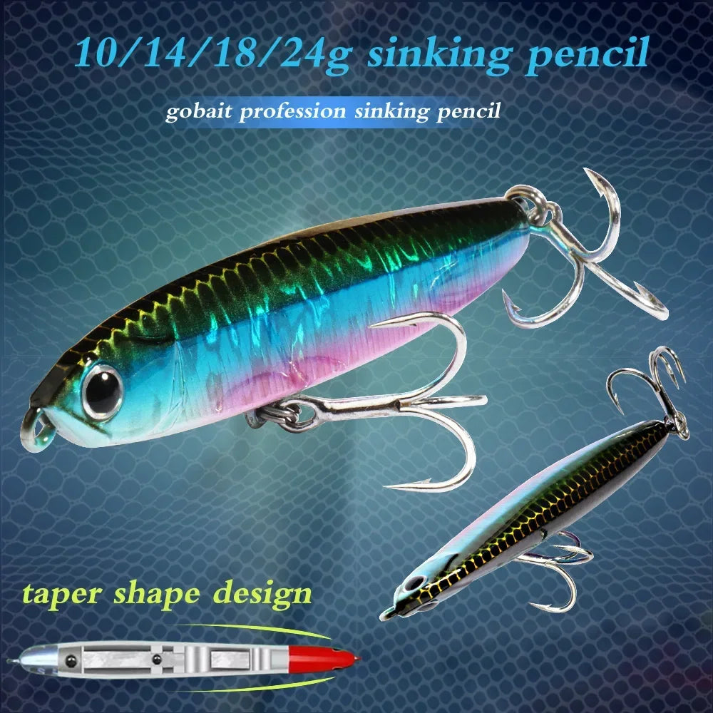 GOBAIT Sinking Pencil Bait 10g 14g 18g 24g Minnow 8cm 10cm Fishing Hook Metal Jig Wobbler Plopper Casting Gear Popper Pesca Lure