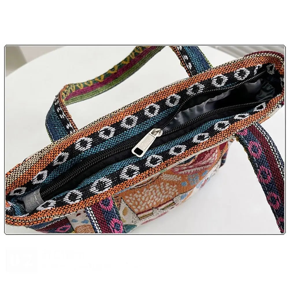 1Pcs Animal Ethnic Style Handbag Trendy Embroidery Elephant Peacock Handbag Rabbit Canvas Tote Bag Storage Bag