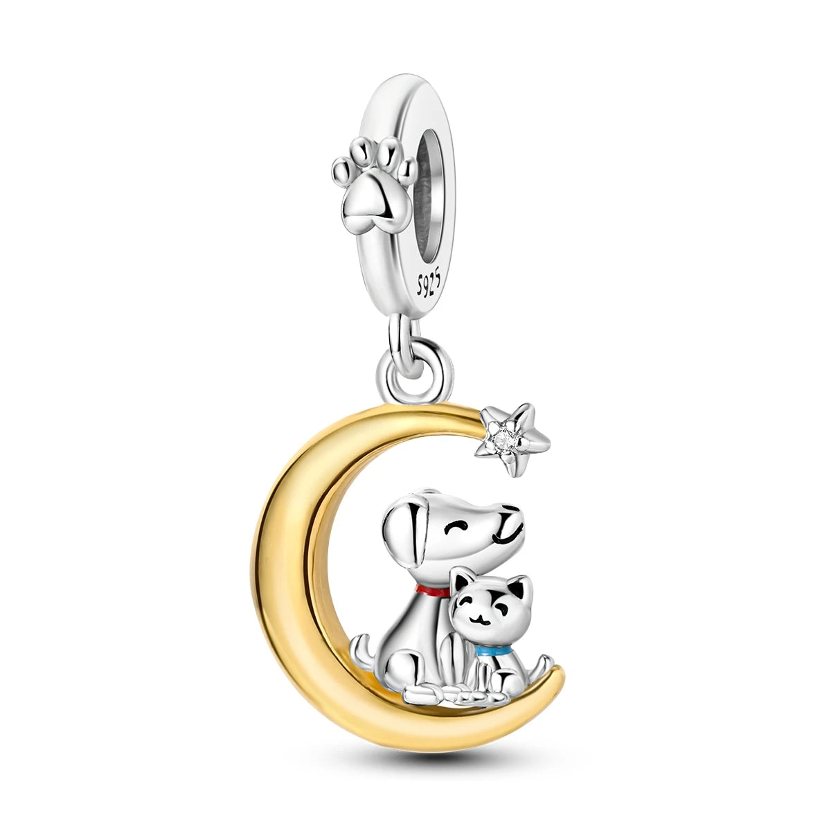 New In 925 Sterling Silver Golden Sunflower Lucky Stars Charm Fit Original Bracelet Necklace Sun Moon Diamond Charm Jewelry DIY