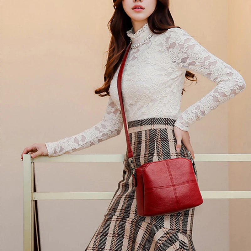 Vintage Women's Soft PU Leather Shoulder Bag Square Solid Color Crossbody  Middle Aged Female New Large Lady Messenger Bags