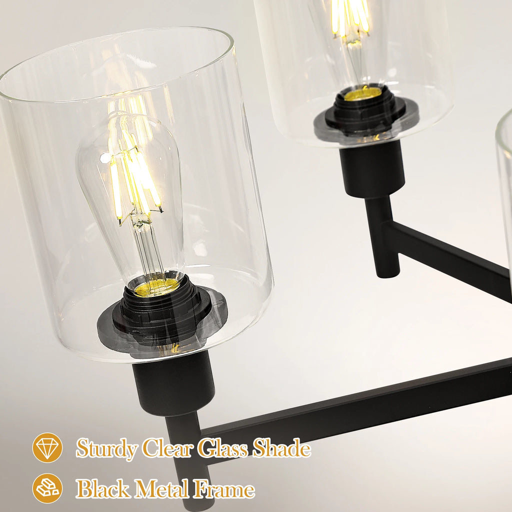 Chandelier for Dinning Room Light Fixture, Kitchen Island Modern Farmhouse Pendant Ceiling Lights with Clear Glass Shade