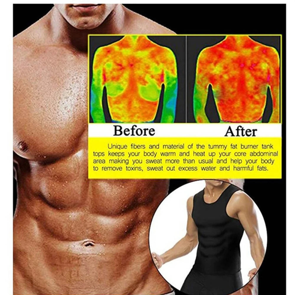 Men's Sauna Waist Trainer Vest Sweat Vest with Trimmer Belt Workout Tank Top Body Shaper Fitness Slimming Shirt Shapewear