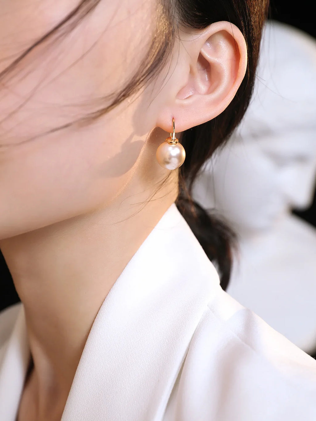 VOBIPY 925 Sterling Silver Earring Pink Color Pearl Earring For Women Wedding Party Gift Fashion Jewelry 12-14mm Shell Pearl