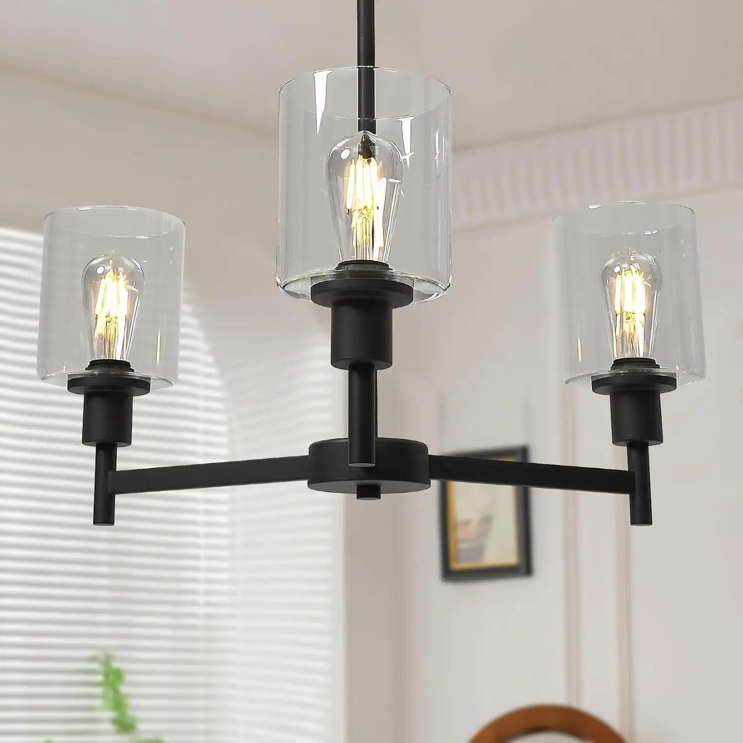 Chandelier for Dinning Room Light Fixture, Kitchen Island Modern Farmhouse Pendant Ceiling Lights with Clear Glass Shade
