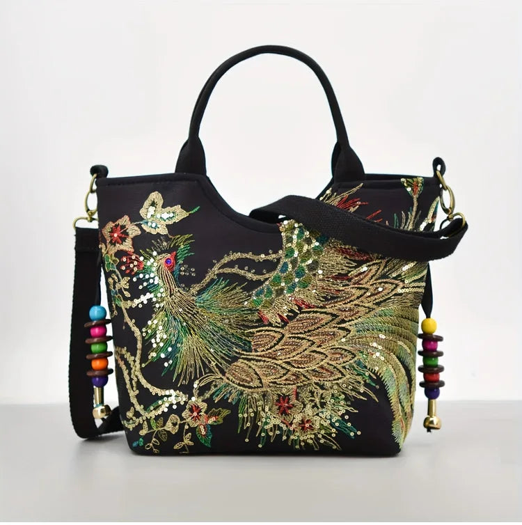 Women's Phoenix Embroidered Sequin Handbag Ethnic Style Travel Bohemian Bag Embroidered Handbag