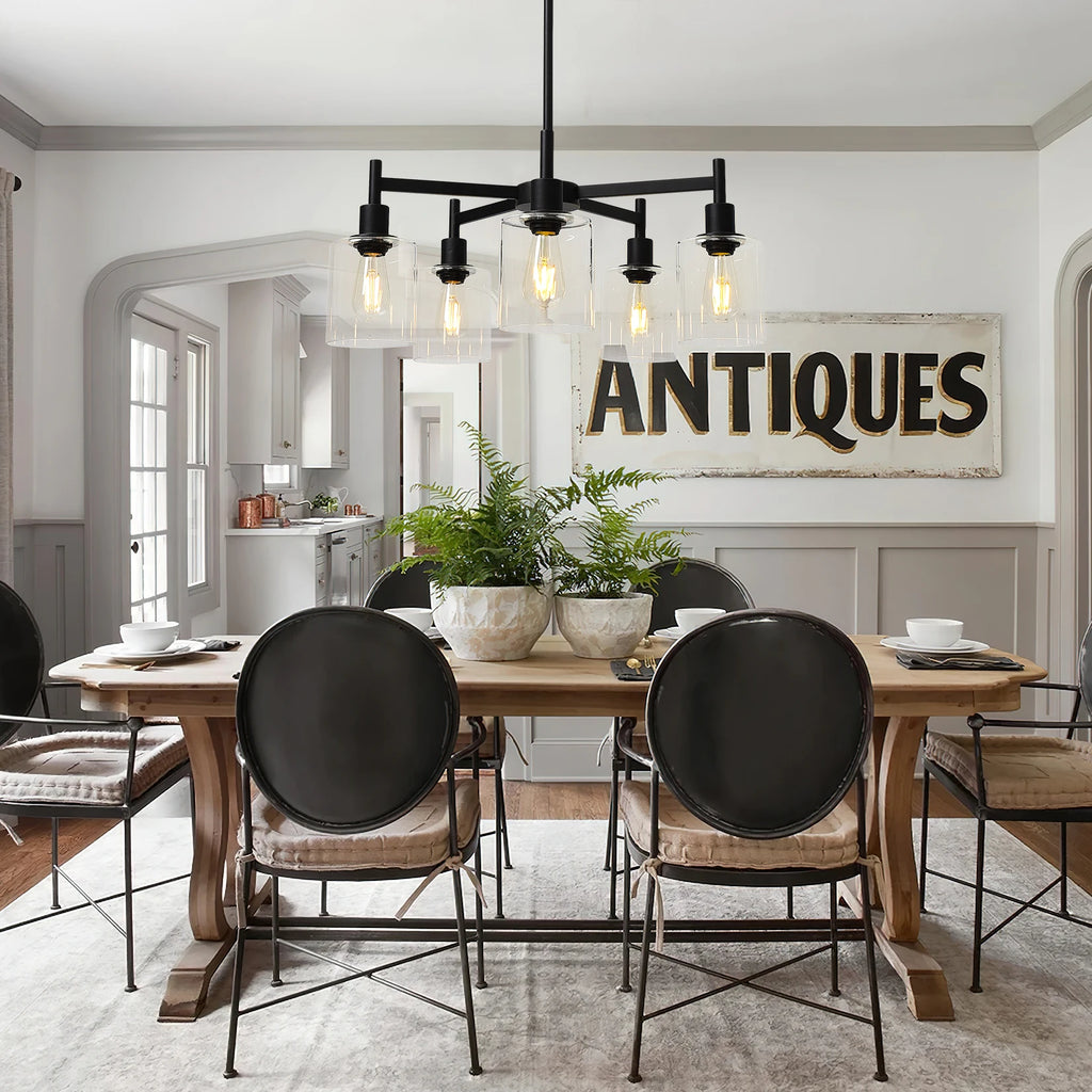 Chandelier for Dinning Room Light Fixture, Kitchen Island Modern Farmhouse Pendant Ceiling Lights with Clear Glass Shade