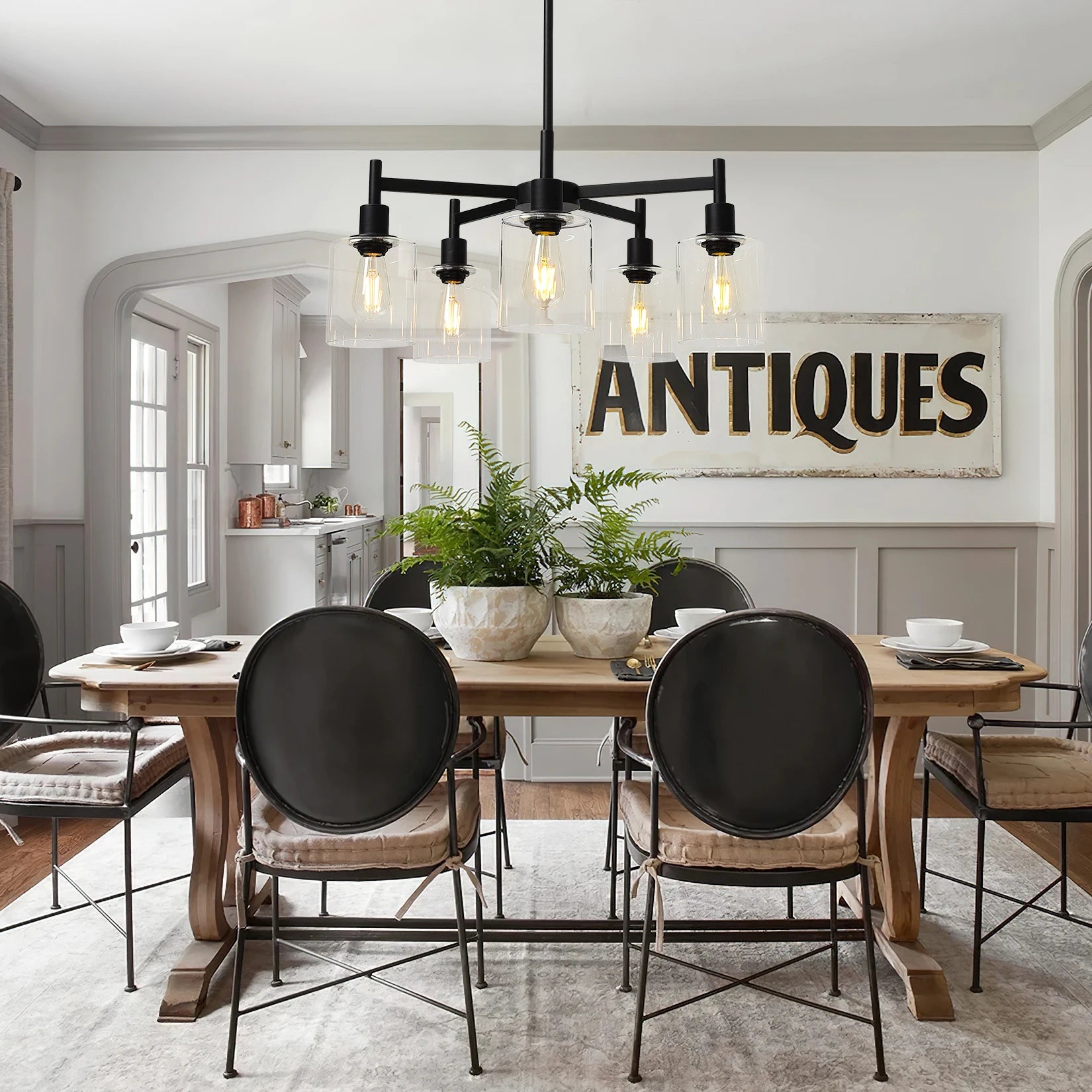 Chandelier for Dinning Room Light Fixture, Kitchen Island Modern Farmhouse Pendant Ceiling Lights with Clear Glass Shade